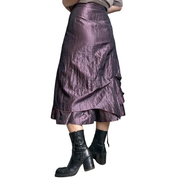 Y2K vintage metallic cyber skirt asymmetrical tiered avant-garde petticoat. - Picture 2 of 7